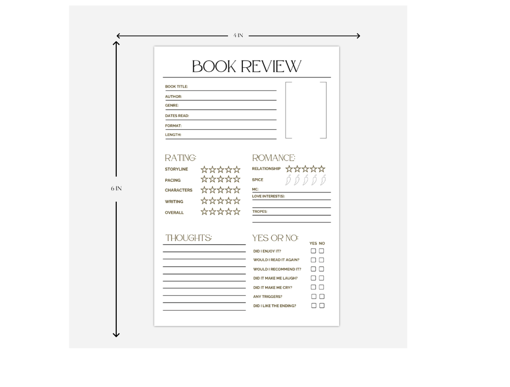 Book Review Sticky Note Pad with prompts