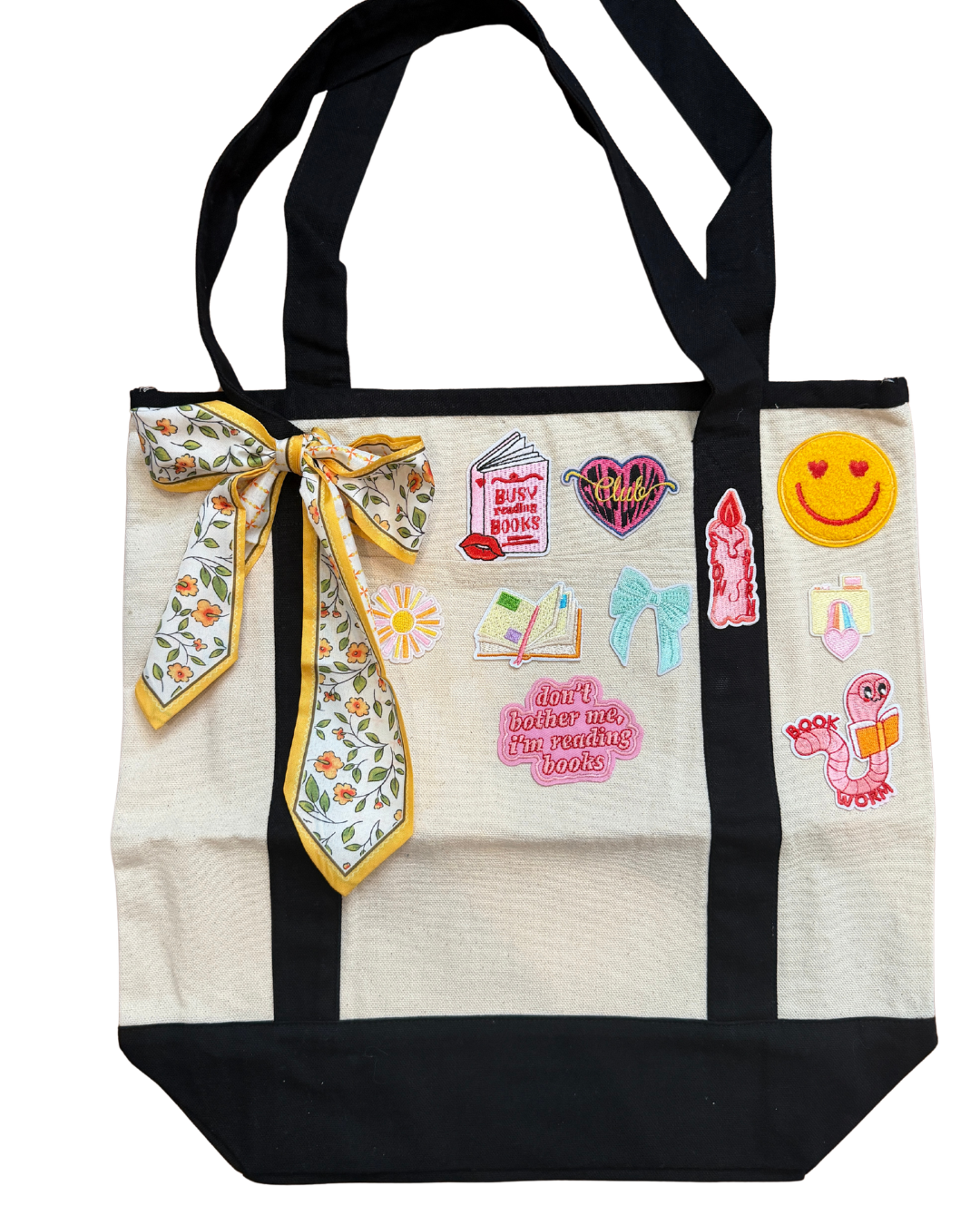 Custom Book Lover Patch Tote Bag
