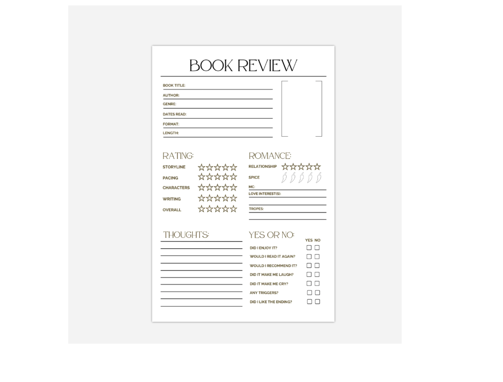Book Review Sticky Note Pad with prompts