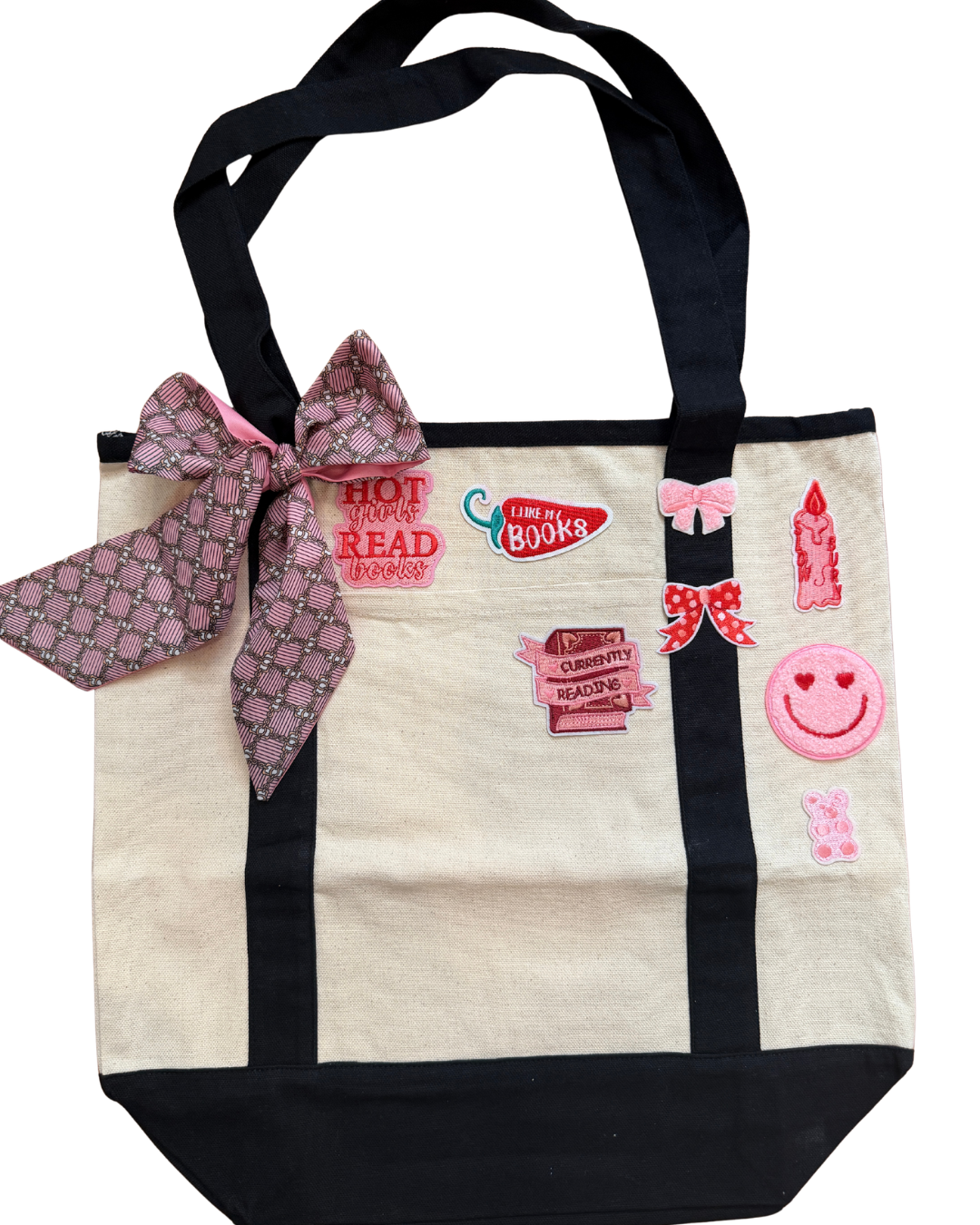Custom Book Lover Patch Tote Bag