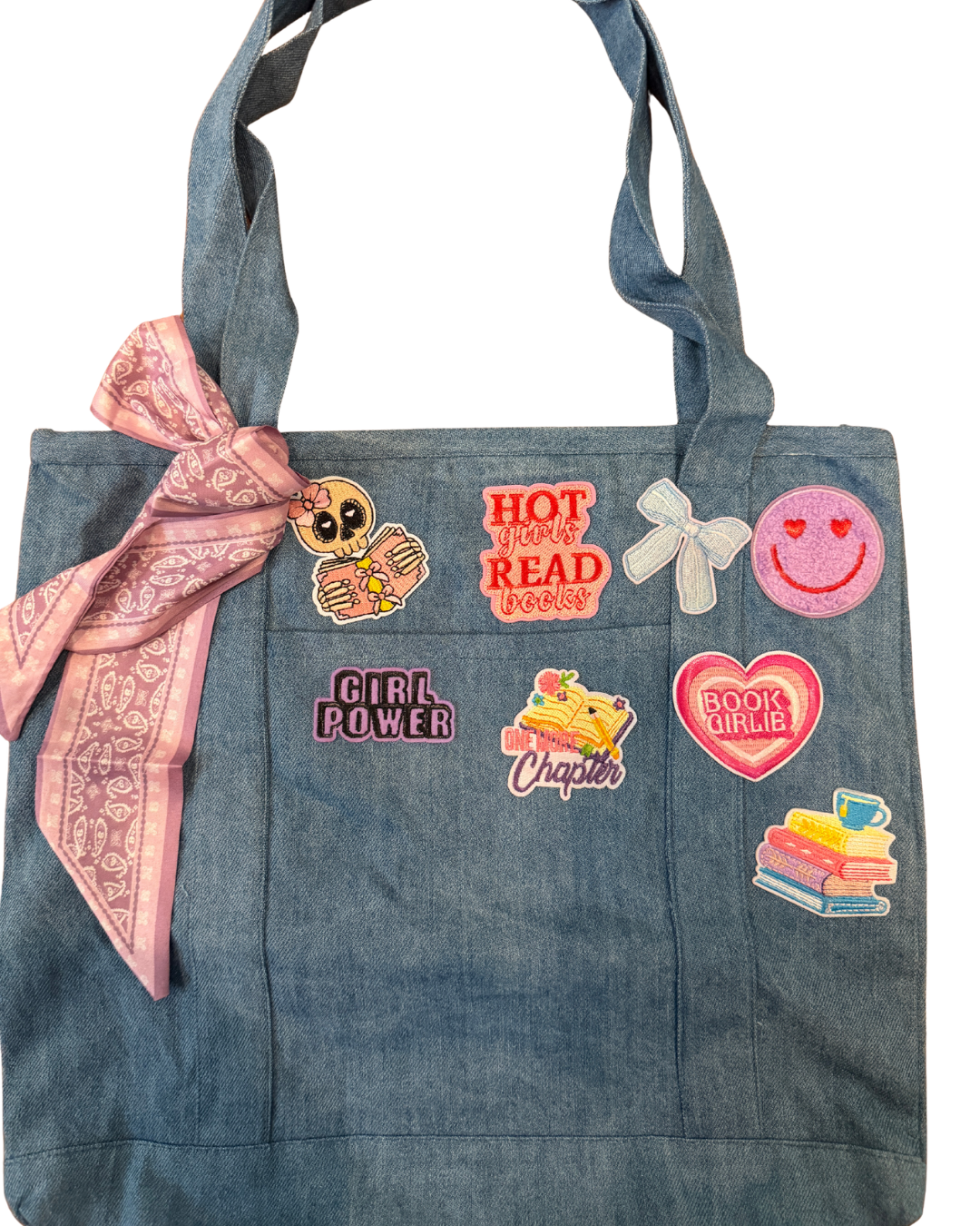 Custom Book Lover Patch Tote Bag