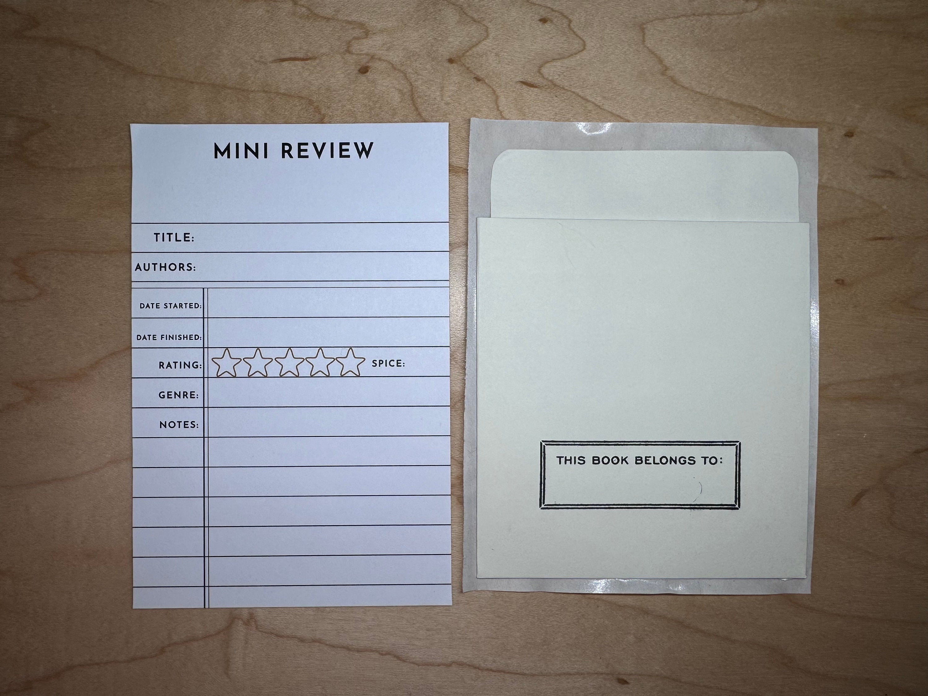 Mini Book review cards with Library Pockets QTY 10